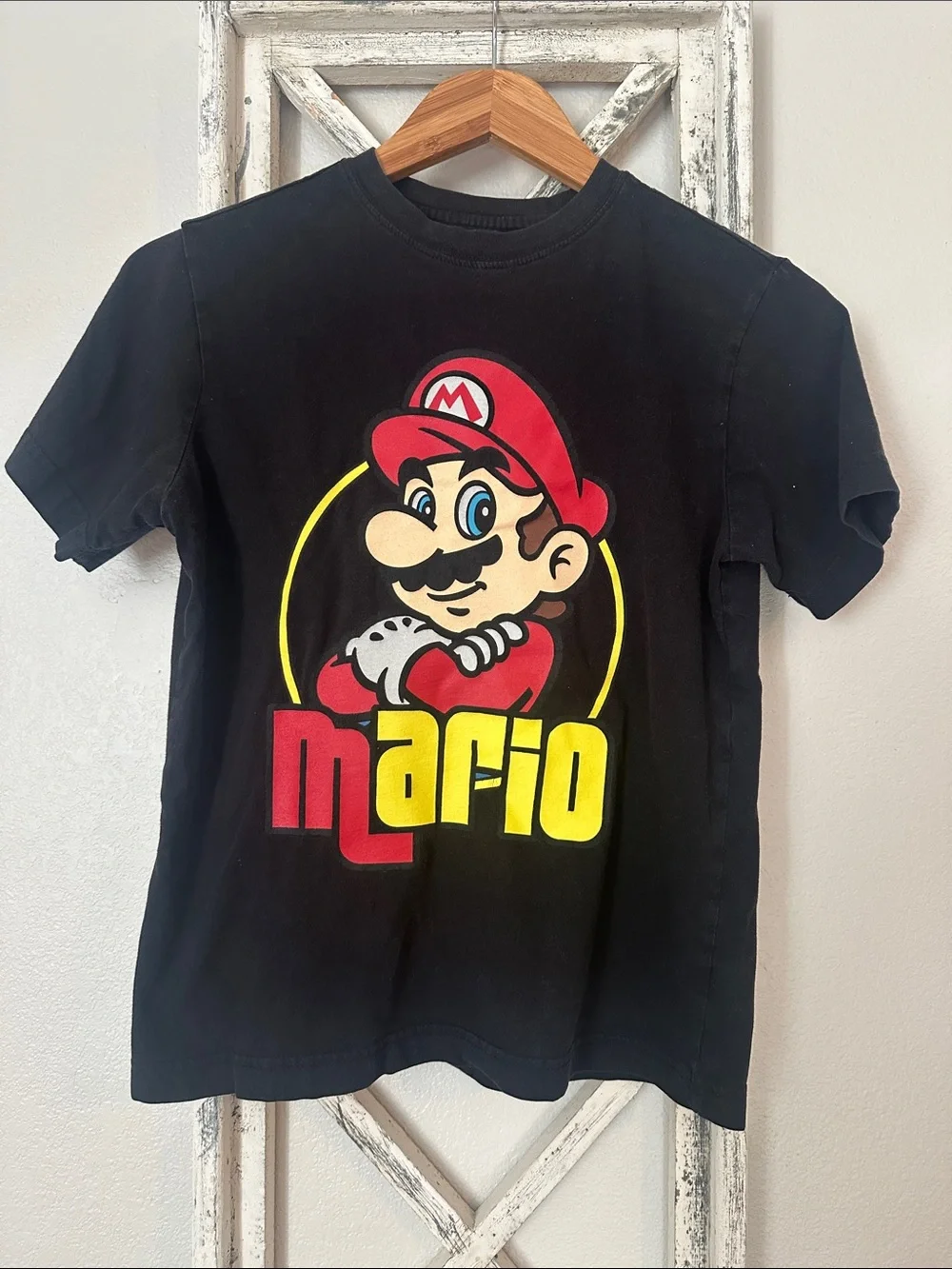 Mario Black Tee with Red and Yellow Graphic